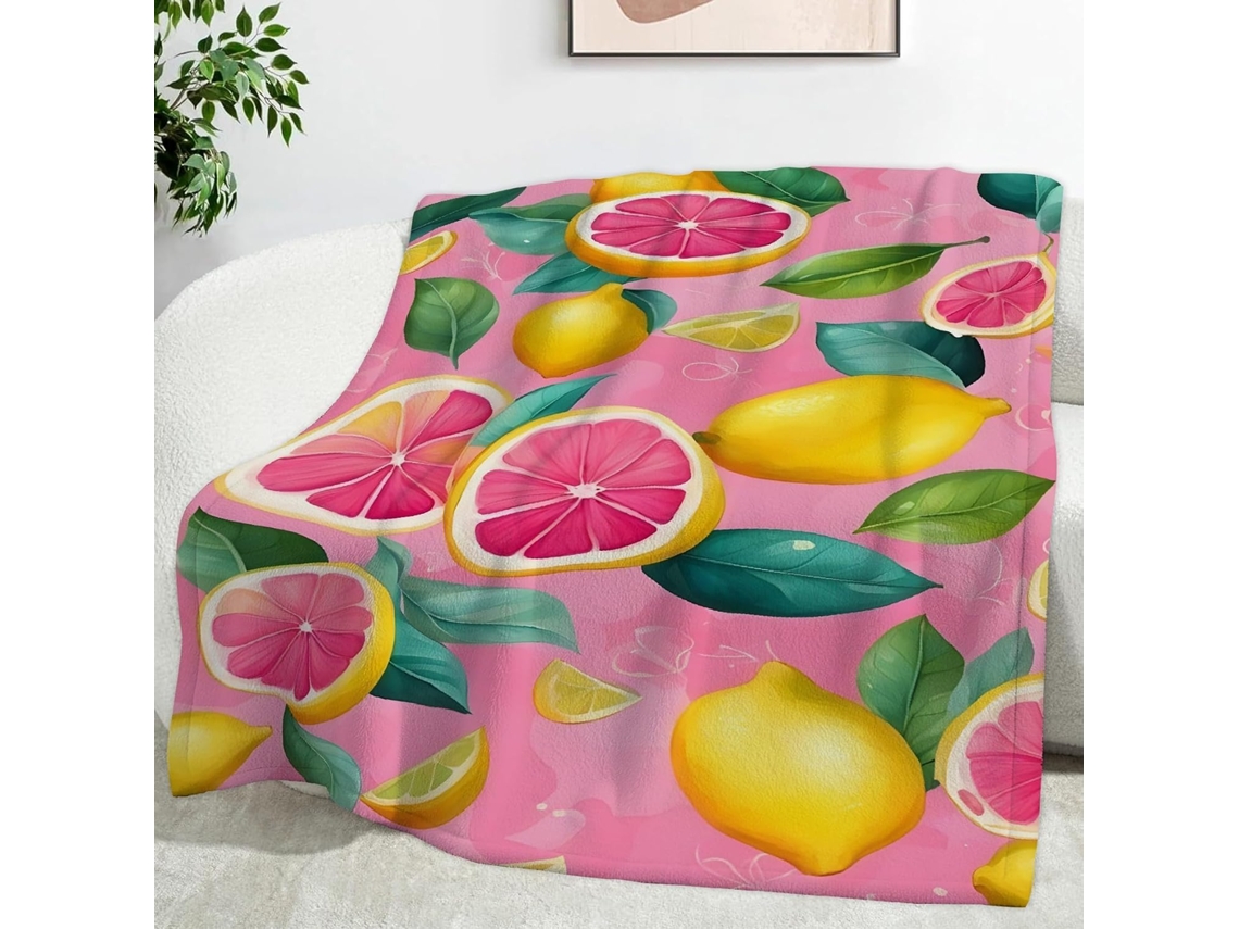 Manta de Frutas com Estampa Limão e Toranja 180x200 Cm Multifuncional Macia Aconchegante em Flanela Ideal para
