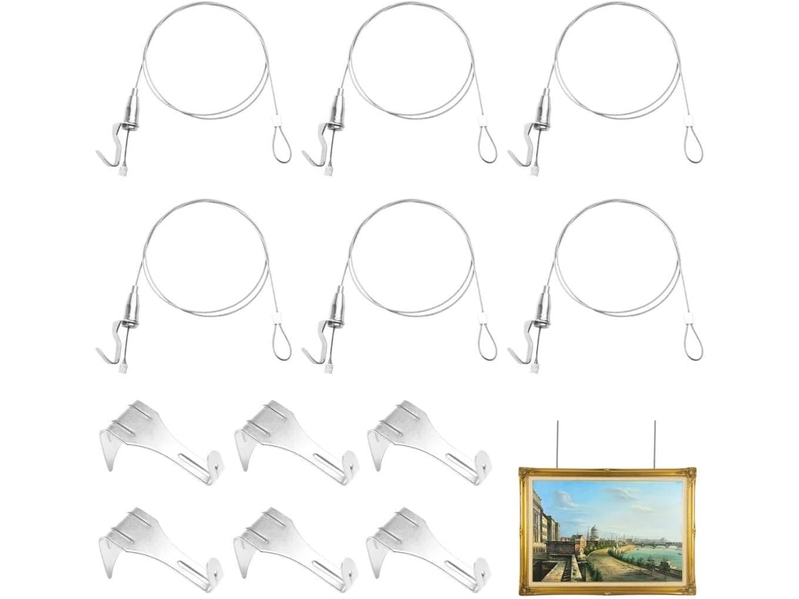 Kit para pendurar quadros em Trilho, pacote com 15 cabos de 99 cm com ganchos ajustáveis, capacidade de 30 kg em aço.