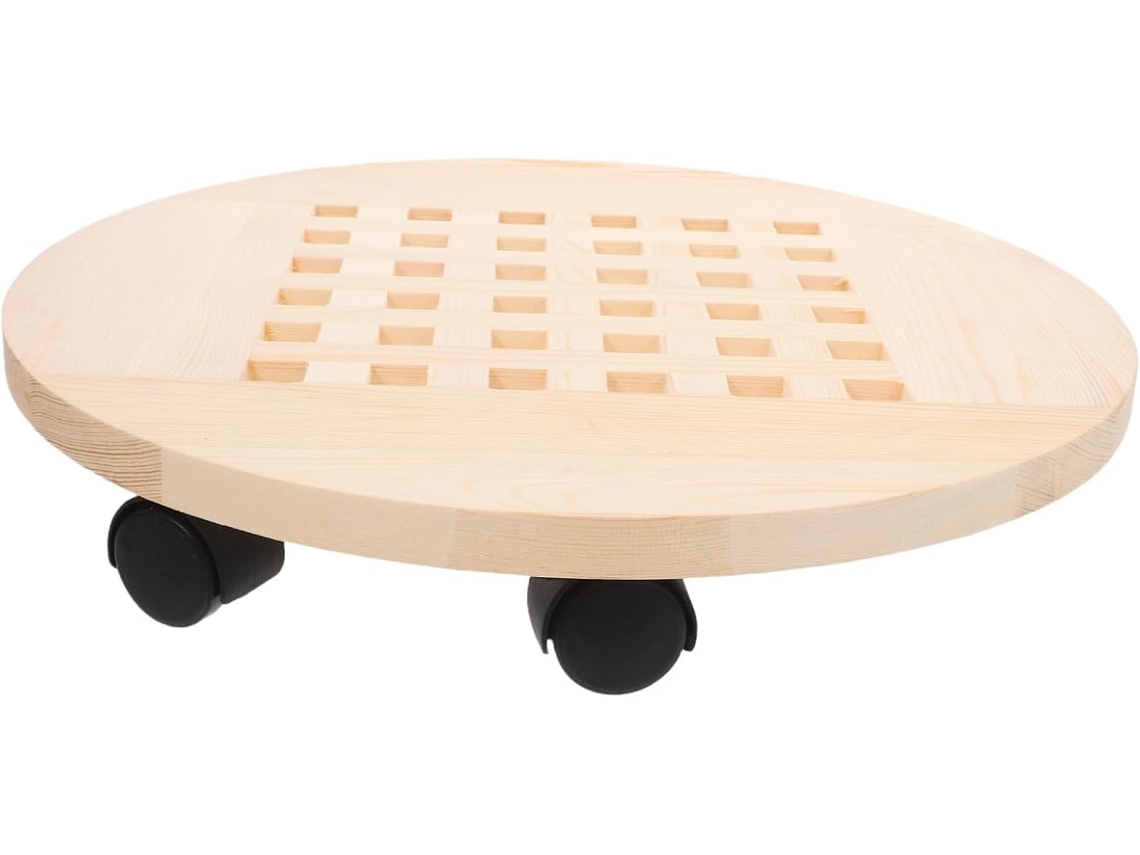 Soporte móvil para plantas con ruedas, carrito redondo de madera para macetas, base móvil P
