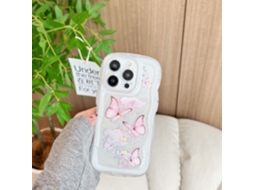 Capa Transparente Para Iphone 17 Com Glitter Grande De Ondas E Borboletas.