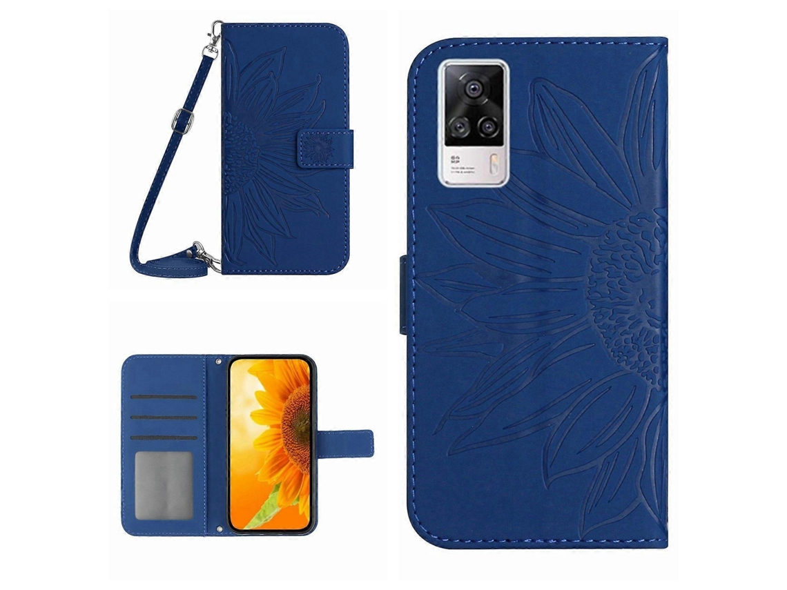 Capa De Celular De Couro Com Estampa De Flor De Sol E Cordão Para Vivo S9e Skin Feel