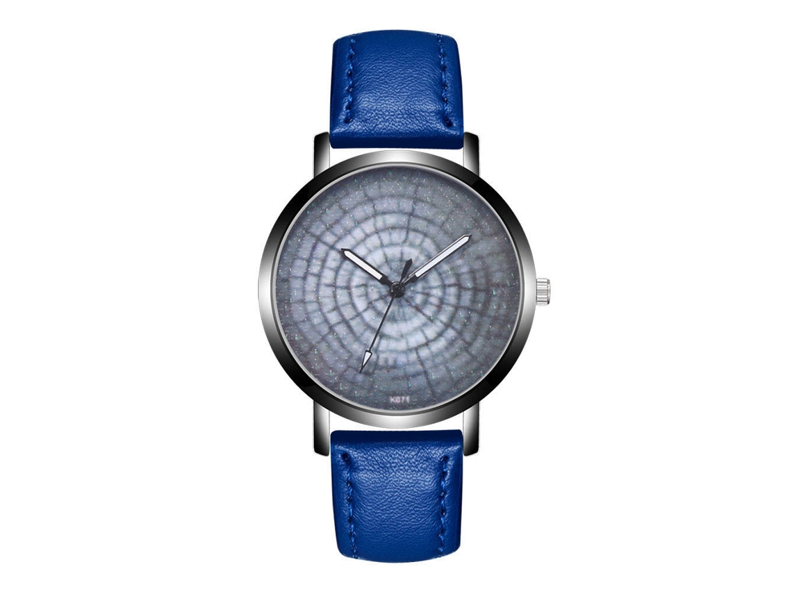 Relógio de pulso masculino azul royal em liga metálica com mostrador redondo e movimento analógico de quartzo.