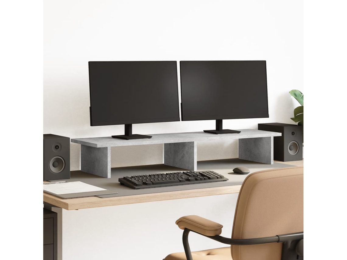 Vidaxl Suporte Para Monitor Derivados De Madeira Cinzento Cimento