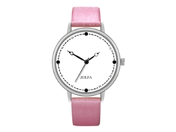 Relógio masculino clássico com pulseira de couro, mostrador analógico de quartzo, vermelho e rosa.