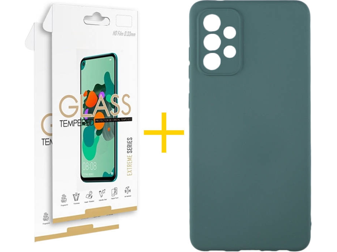 Kit Capa e 2 Películas Samsung Galaxy A52 5G SKYHE Silicone Líquido (Verde)