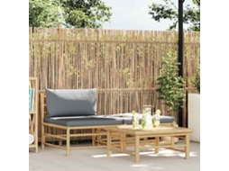 Vidaxl 3 Pcs Conj. Lounge Jardim Em Bambu C/ Almofadões Cinza-escuro