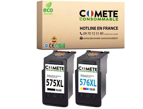 575 576 Xl 2 Cartuchos Compatíveis com Canon Pg-575 Cl-576 Xl / 575Xl 576Xl Cor Preta para Canon Pixmats355 COMETE CONSOMMABLE