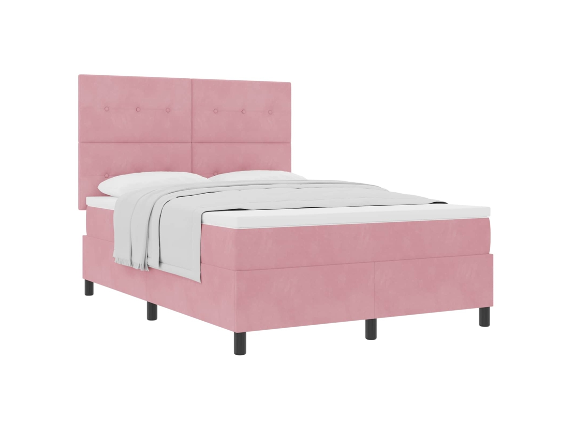 Cama Box com Colchão com Cabeceira Rosa 140x190cm veludo MAISON EXCLUSIVE