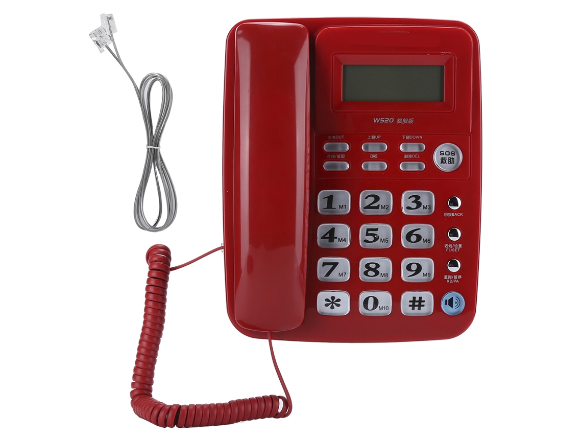 Aetheria telefone W520 com Identificação de Chamada e Mão Livre para Escritório Lar Negócio Vermelho