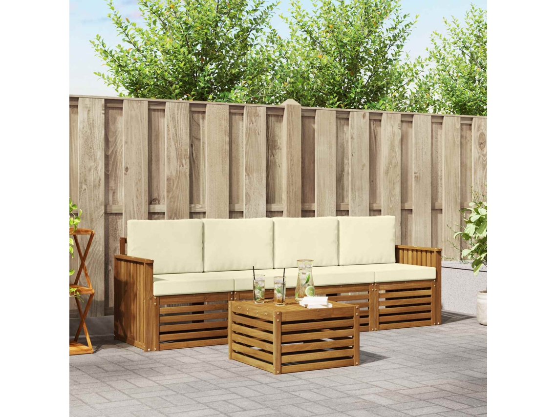 Vidaxl Conjunto De Sofás Para Exterior 5 Unid. Natural E Creme
