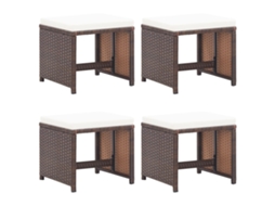 Bancos De Jardim 4 Pcs Com Almofadões Vime Pe Castanho Dkd Home Decor