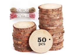 50 Rodajas De Madeira Natural De 6-7 Cm Com 20m De Corda Para Decoração Diy E Presentes