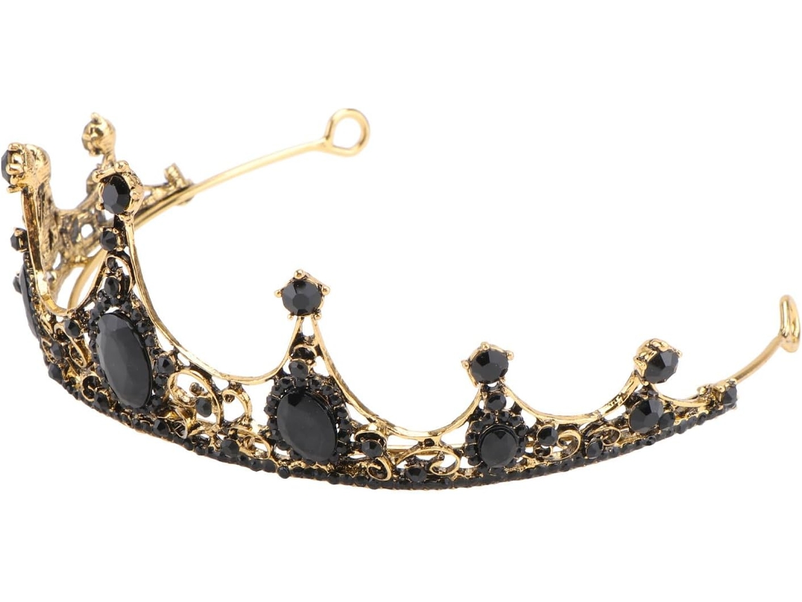 Coroa barroca Preta em liga metálica com strass e cristais, tiara indeformável.