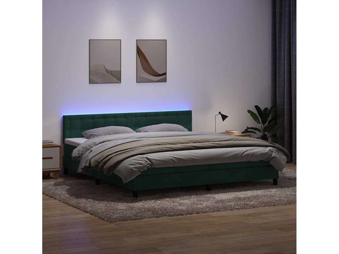 Cama Com Molas/colchão 180x220 Cm Veludo Verde-escuro