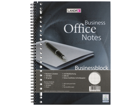 Bloco de Negócios LANDRÉ com Espiral A4 100 Folhas Quadrado