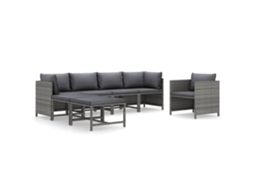 Maison Exclusive - 7 Pcs Conjunto Lounge De Jardim C/ Almofadões Vime Pe Cinzento