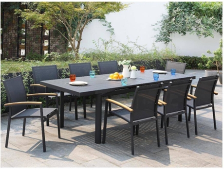 Conjunto Mesa e Cadeiras de Jardim Nauru MYLIA (Cinza Antracite - Metal - 240x100x89 cm)