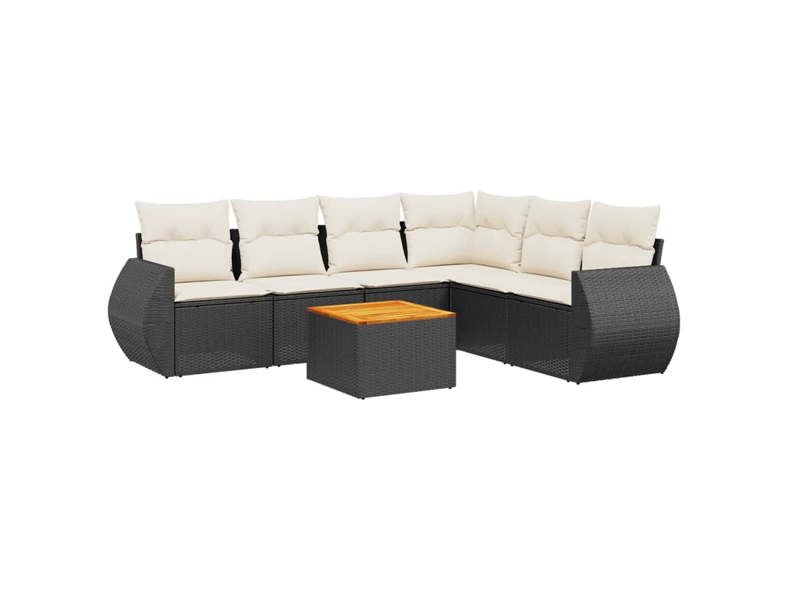 Conjunto de 7 Sofás para Jardim com Almofadões Vime Pe Preto MAISON EXCLUSIVE (7 pcs)