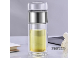 Garrafa de água de vidro borossilicato de dupla camada com infusor de chá, portátil para casa e escritório, 420ml, cinza