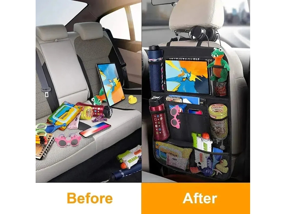 Bolsa de armazenamento multifuncional para cadeira de carro, organizador para cadeira de carro, bolsa de armazenamento com vários compartimentos e suporte para tablet, proteção.