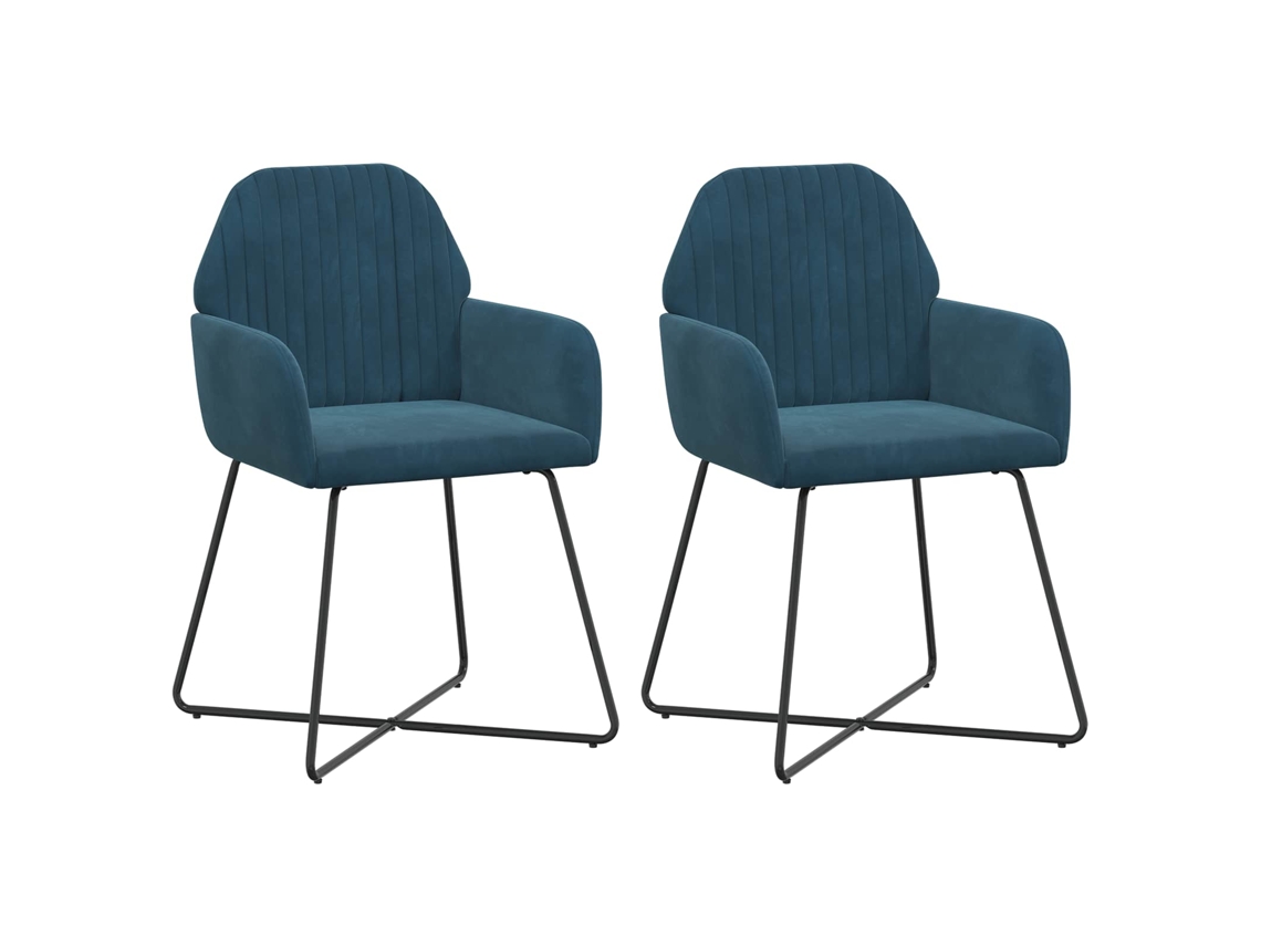 Conjunto 2 Cadeiras De Jantar Vidaxl Azul Veludo (55 X 50 X 84 Cm)