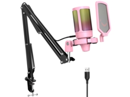 Kit De Microfone Para Jogos (cor-de-rosa), Com Botão De Silenciamento, Iluminação Rgb E Suporte, Microfone Condensador Cardioide.