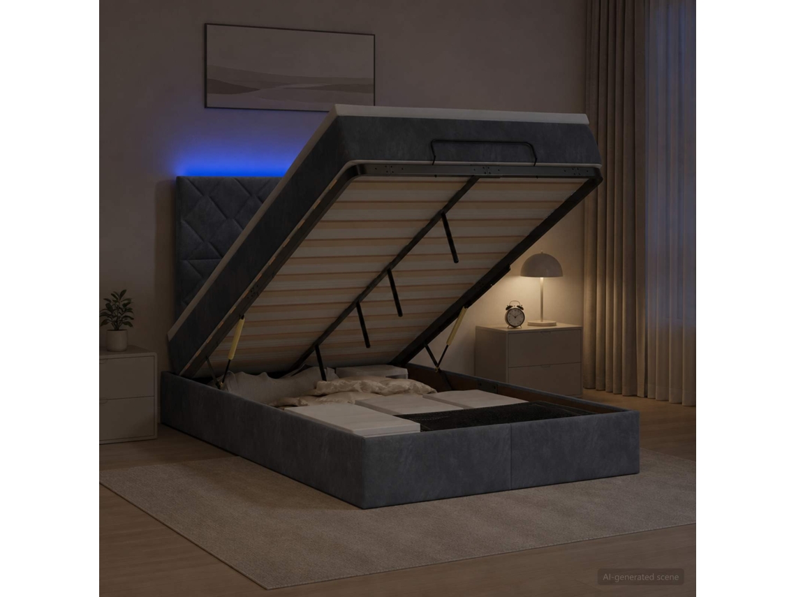 Vidaxl Cama Ottoman Com Colchão E Led Cinzento-escuro 120 X 190 Cm