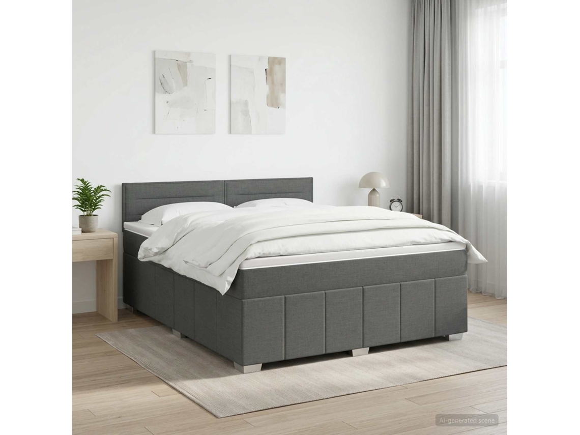 Vidaxl Cama Box Spring Com Colchão Cinzento-escuro 140 X 190 Cm Tecido
