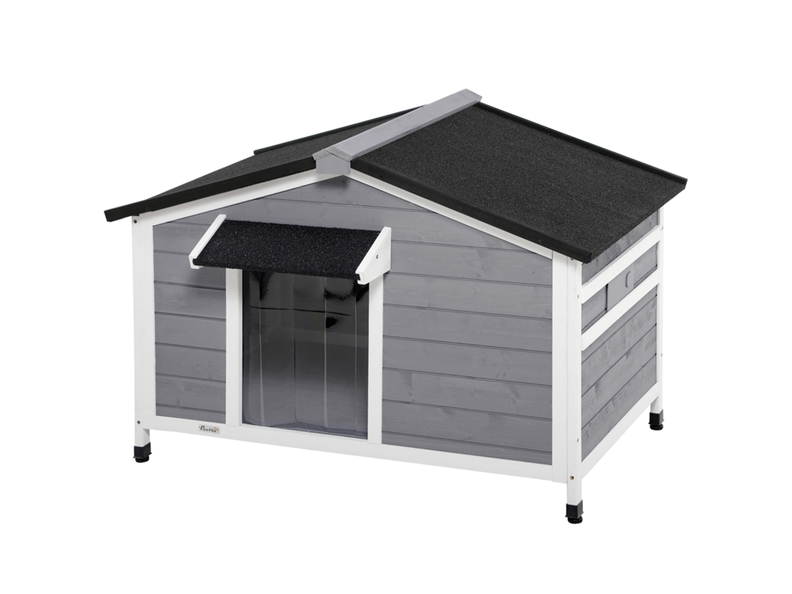 Casinha de Cachorro Madeira Abeto 109x79x72cm, elevada, com Cortina, 2 Janelas, Fundo Removível | S/MARCA