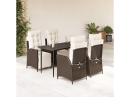 Vidaxl 5 Pcs Conjunto Jantar P/ Jardim C/ Almofadões Vime Pe Castanho