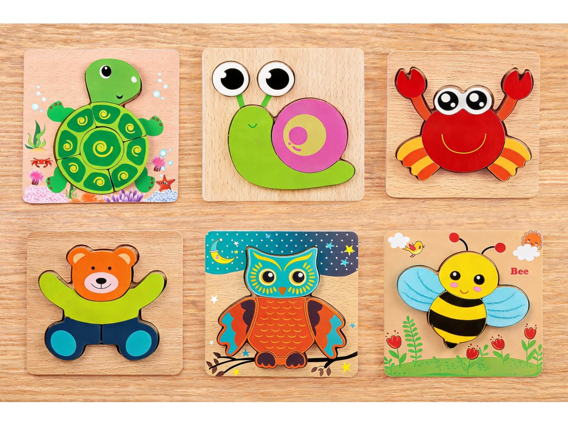 Conjunto de Quebra cabeças Madeira Pacote com 6 Brinquedos Montessori em Habilidade Motora Fina Jogo Presente Educacional Pré HENTEN HOME