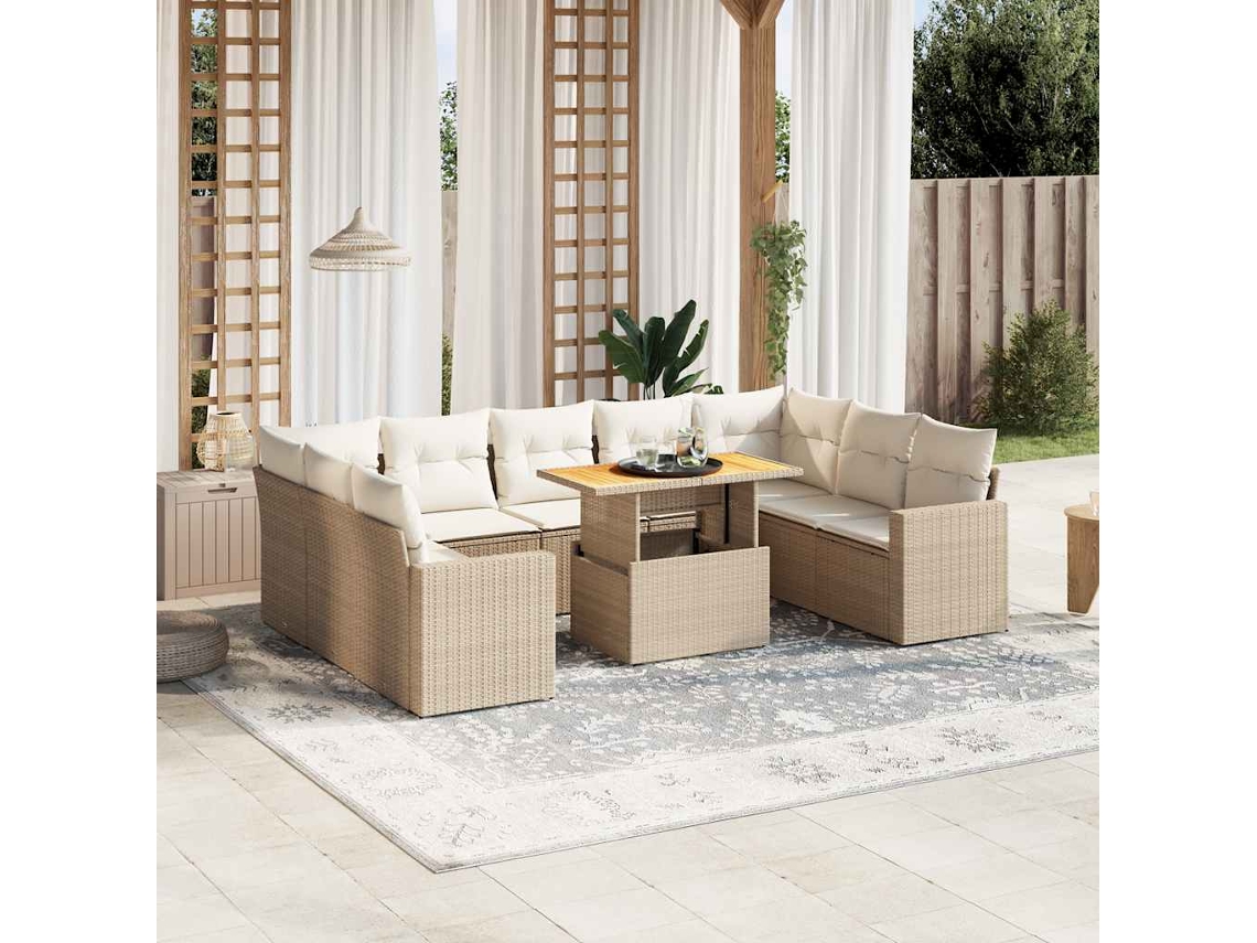 Vidaxl 10 Pcs Conjunto De Sofás P/ Jardim Com Almofadões Vime Pe Bege