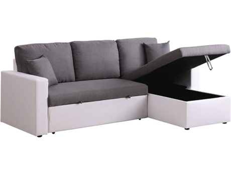 Sofá esquinero convertible ''Alain'' - 3 plazas - Gris / Blanco (221 x 145 x 85 cm)