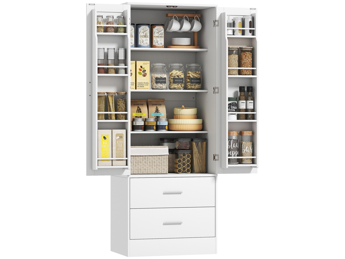 Armário De Cozinha 159 Cm Com Prateleiras Ajustáveis E Gavetas Branco