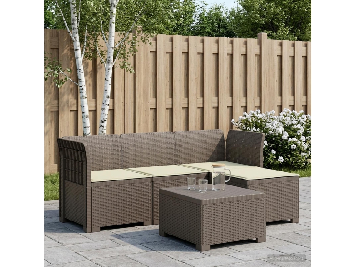 Vidaxl Sofá De Jardim Para 4 Pessoas Com Almofadas Estilo Rattan Pp