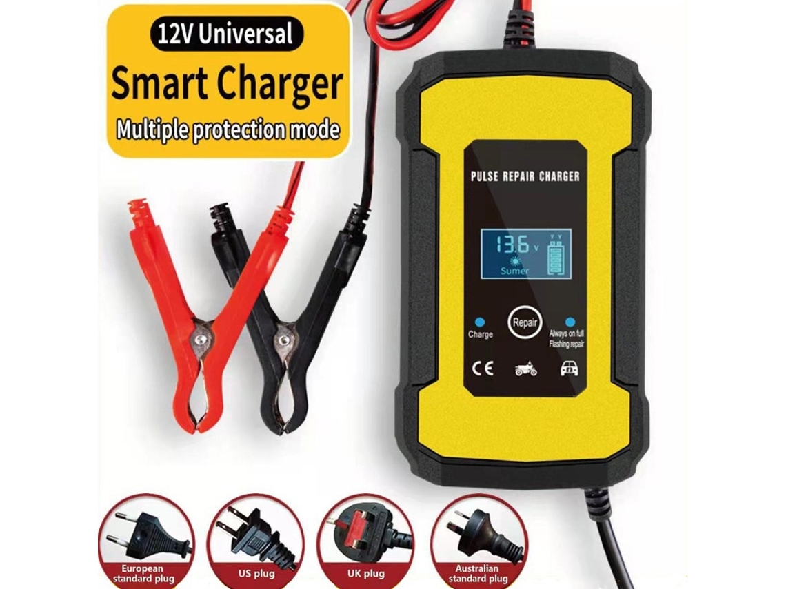Carregador de Bateria para Motocicletas e Automóveis, LCD, 12V 6A, Norma Euro STELASPLEN