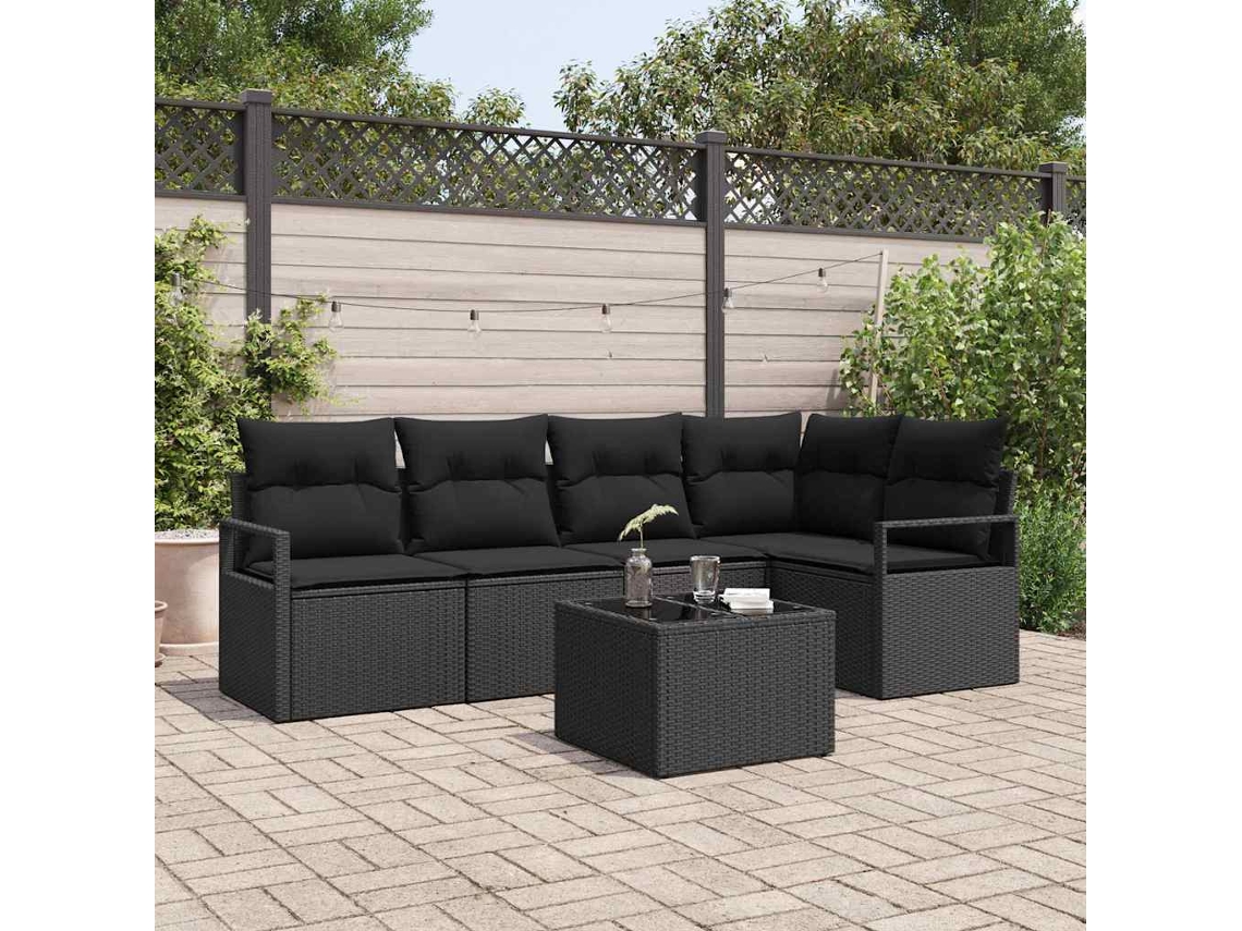 Vidaxl Conjunto De Sofá De Jardim 6 Unid. Preto Vime Pe