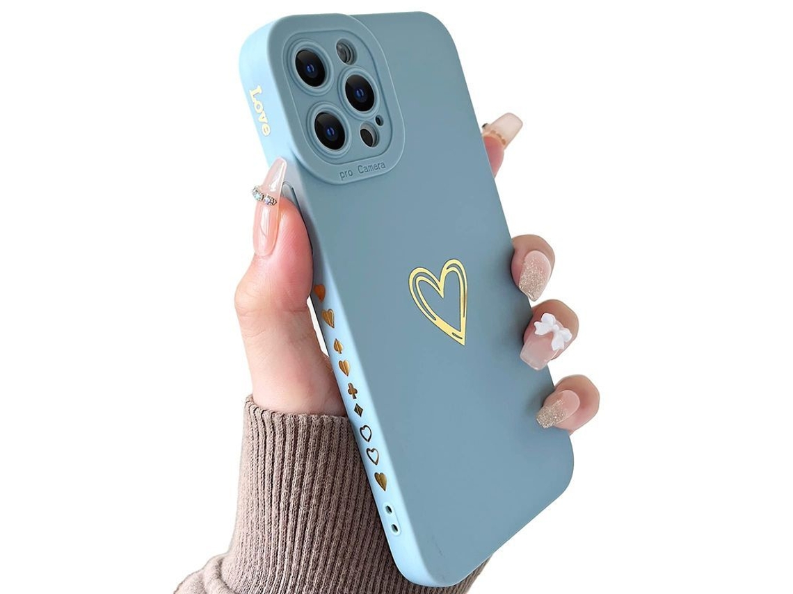 2026 capa para Iphone 13 Pro Max de Silicone Líquido com Padrão de Coração Dourado para Mulheres