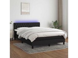 Vidaxl Cama Box Spring C/ Colchão E Led 140x190 Cm Tecido Preto