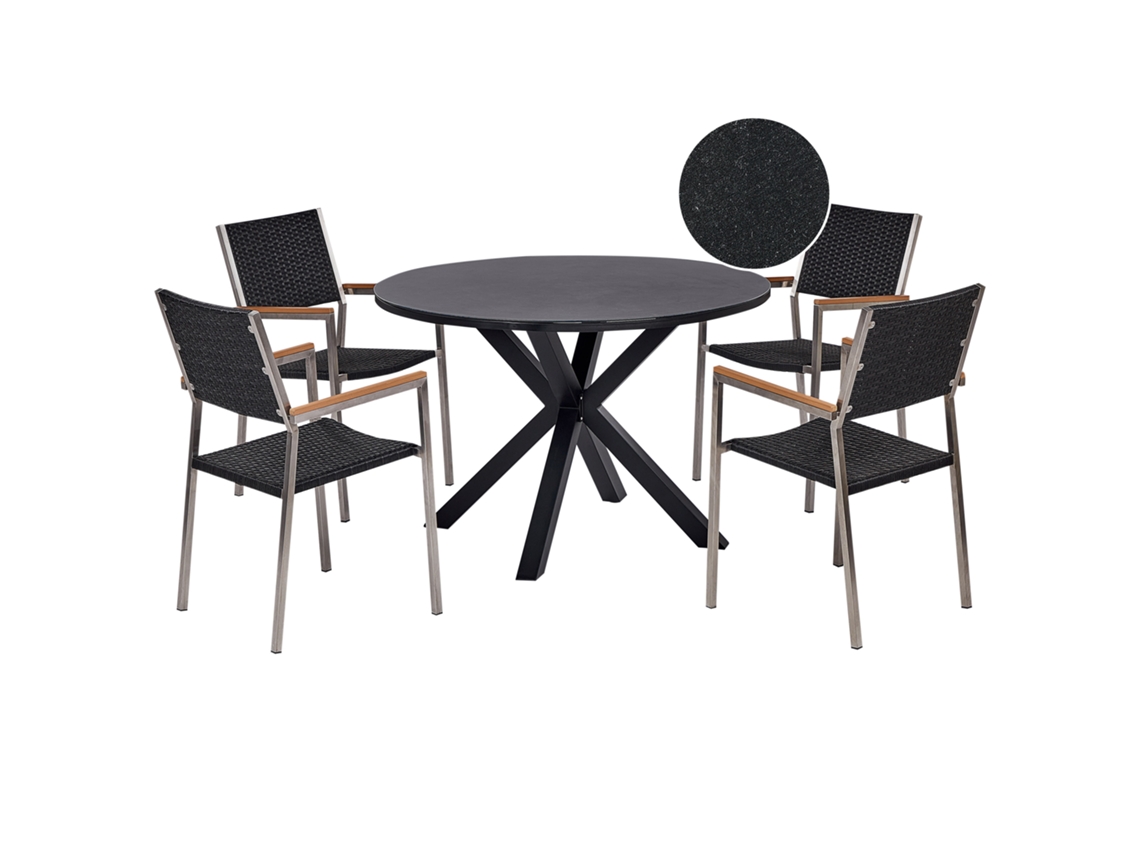 Conjunto De Refeição De Jardim Para 4 Pessoas Beliani Maletto/grosseto De Alumínio, Ratan Sintético Preto 120x120x75