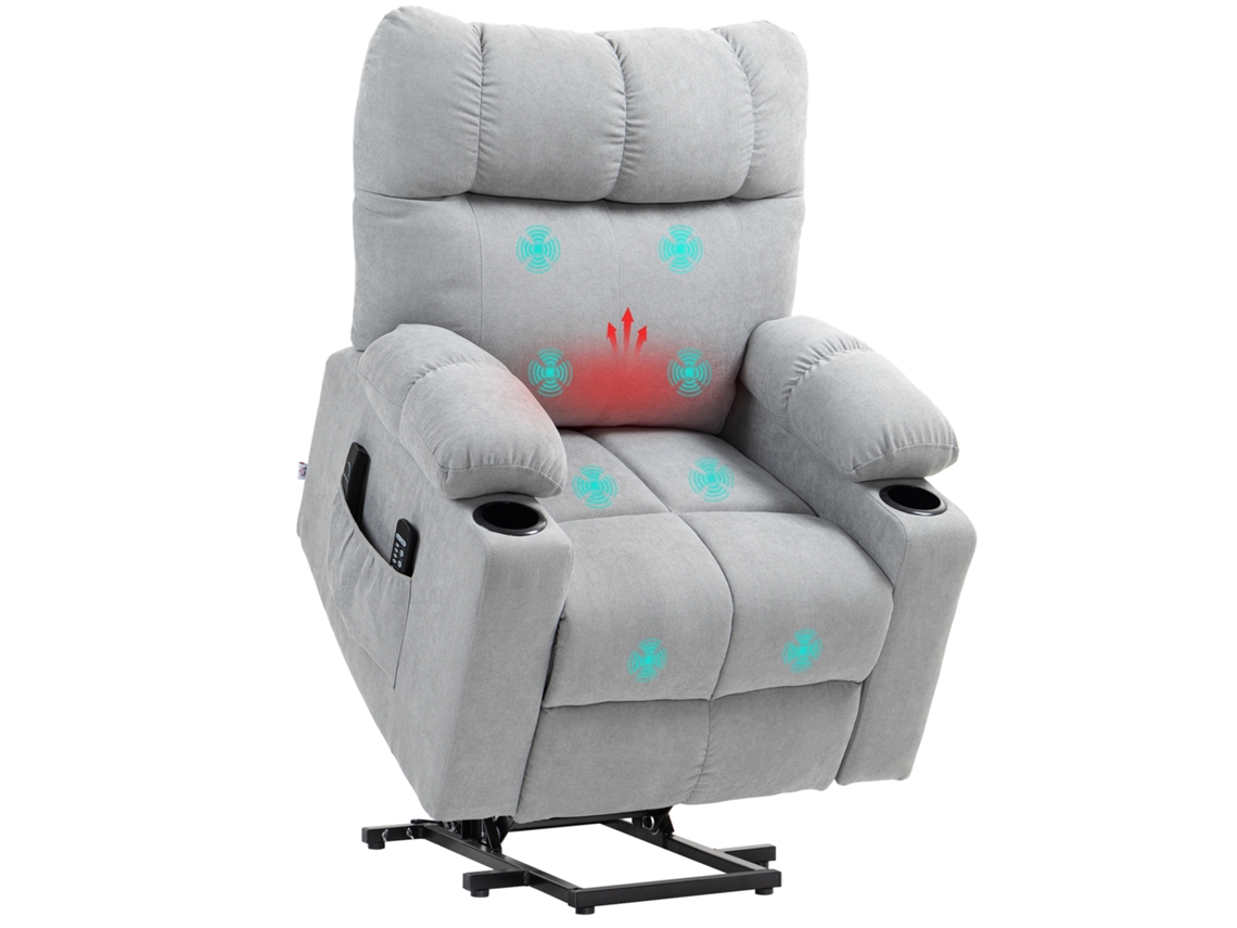 Apoio Para Levantar Poltrona Para Idosos, Função De Reclinação, Com Controle Remoto, 144 Cm X 91 Cm X 88 Cm, Cinza Claro.