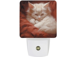 Luminária noturna LED com estampa de gato na neve, sensor crepuscular, tomada de parede, luz noturna decorativa.
