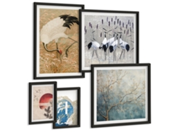 Pinturas Murais Modernas Paisagens Abstratas Do Sol Moldura Preta Quadros Para O Escritório Espelharte (conjunto De 5 Imagens)