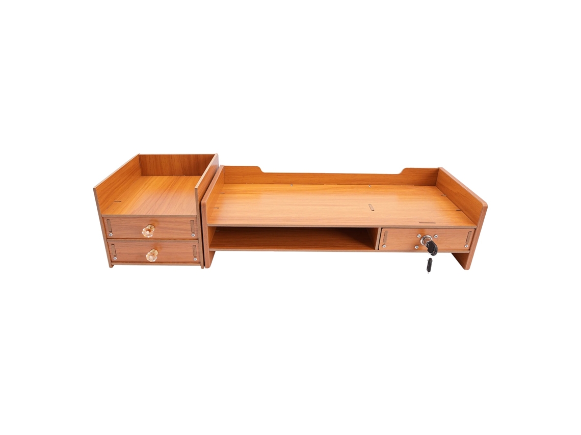 Suporte Para Monitor De Computador, 3 Gavetas, Design Que Economiza Espaço, Madeira