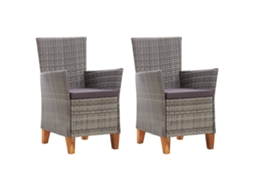 Vidaxl Cadeiras De Jardim 2 Pcs C/ Almofadões Vime Pe Cinzento