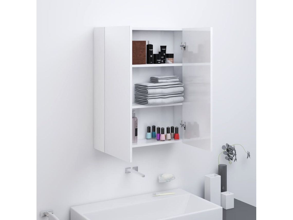 Armário Espelhado P/ Banheiro 60x15x75cm Mdf Branco Brilhante Lovely Home
