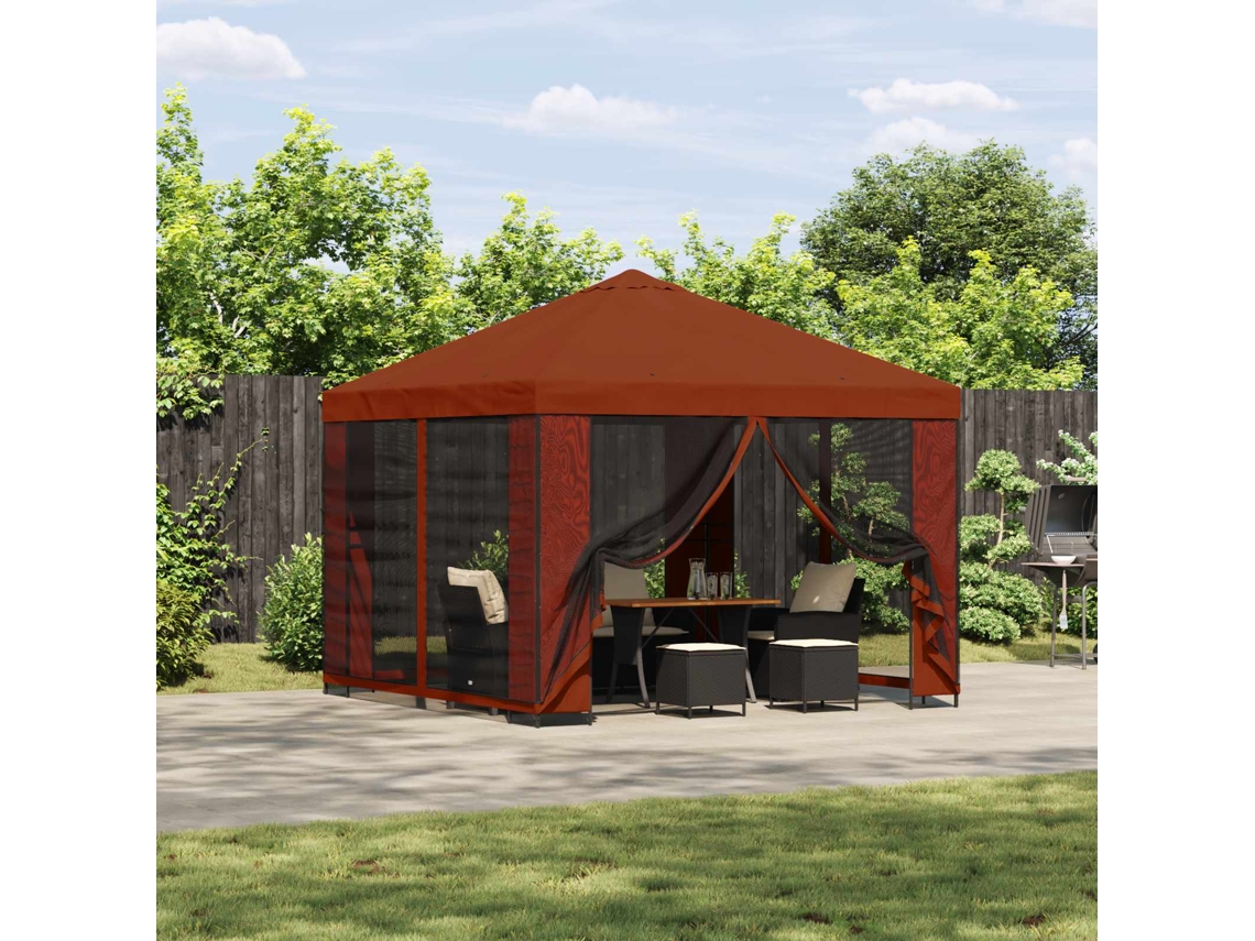 Vidaxl Gazebo De Jardim Com Laterais 3 X 3 M Terracota Poliéster E Aço