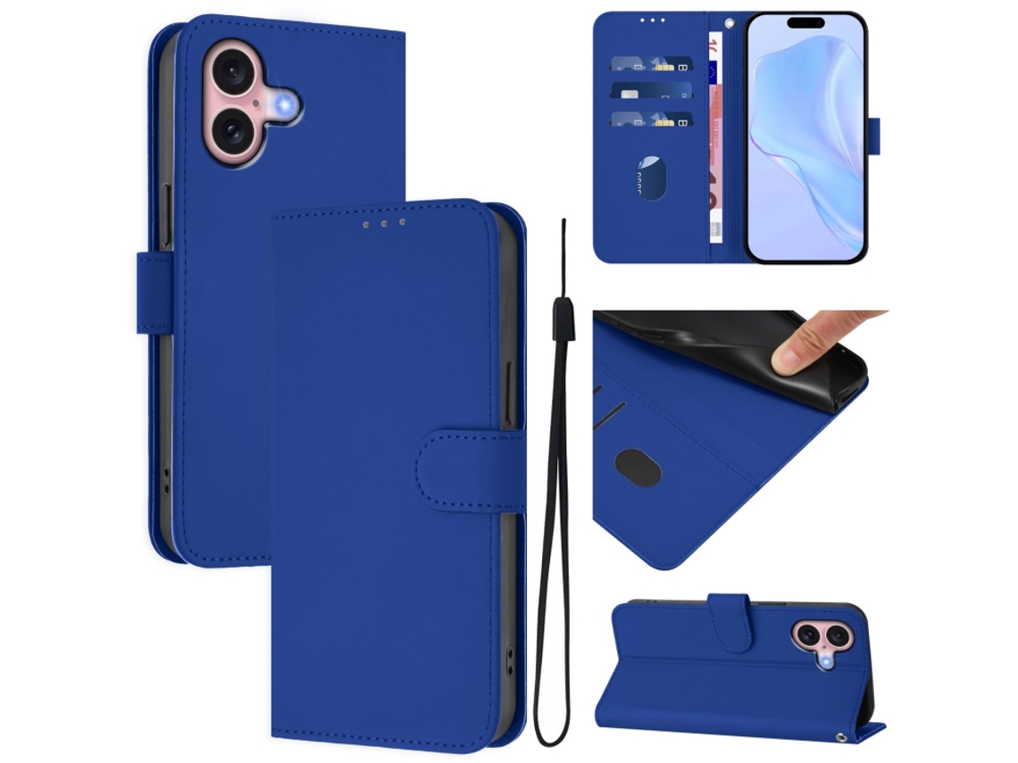 Capa De Couro Sintético Para Iphone 16 - Toque Suave - Cor Sólida - Com Cordão