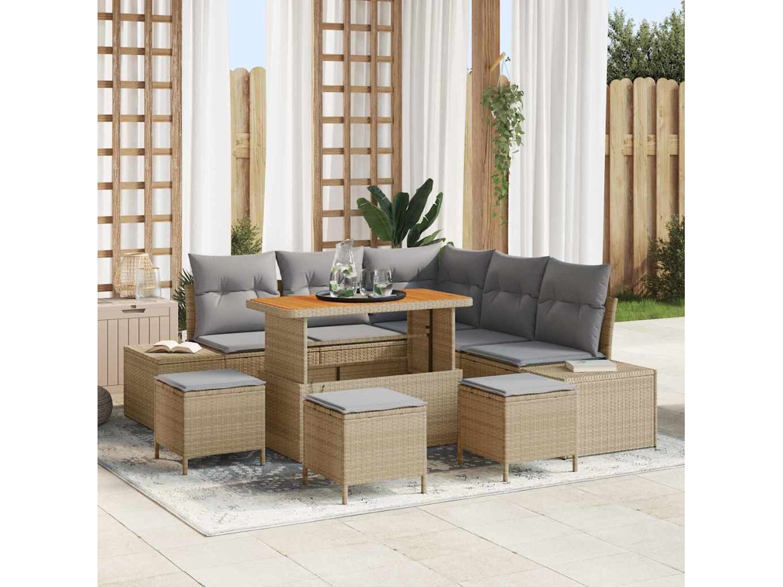 Vidaxl Conjunto De Sofá De Jardim 9 Unid. Bege Rattan Sintético