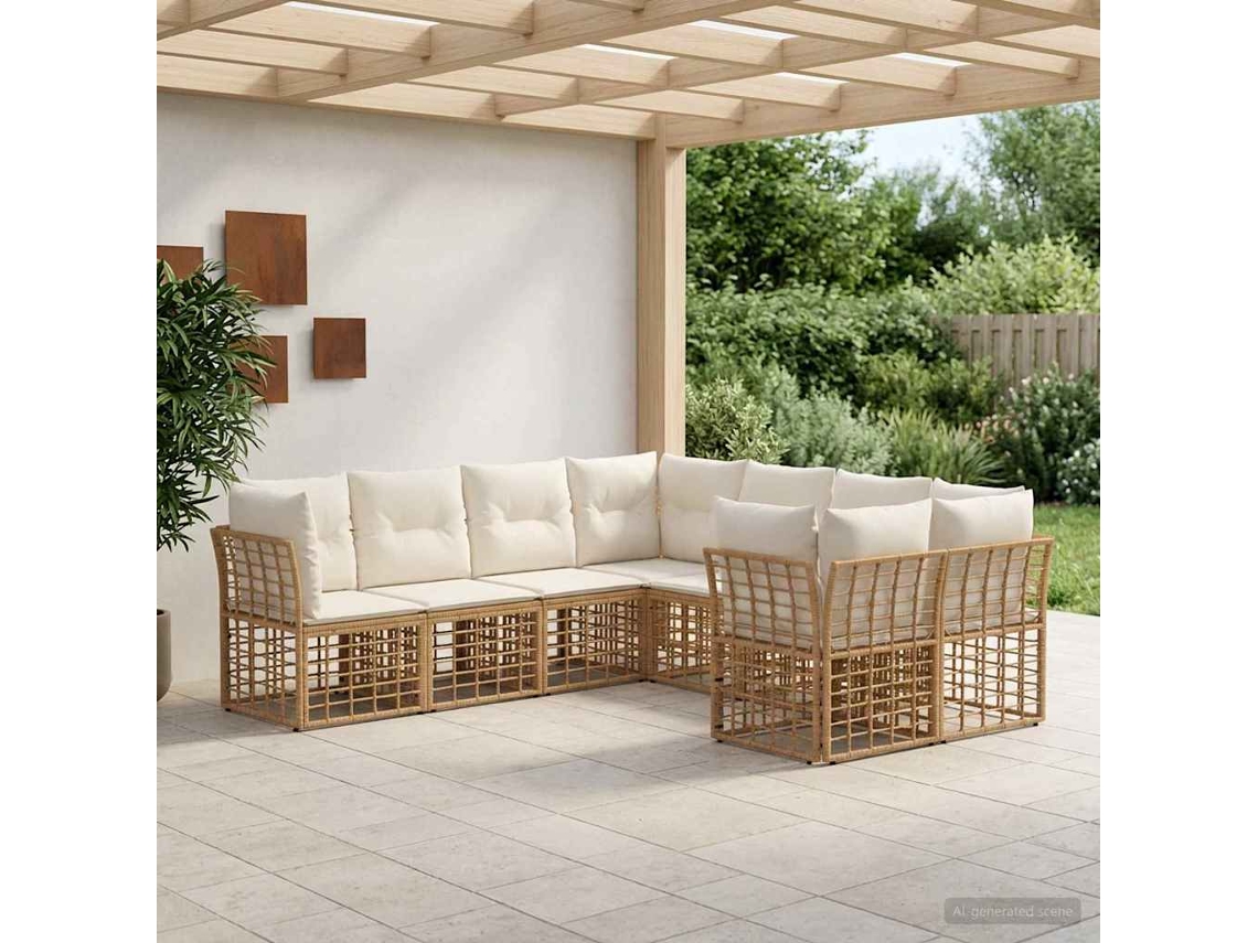 Vidaxl Conjunto de Sofás para Exterior 8 Pcs Natural e Branco Creme